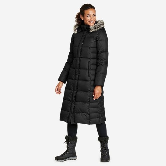 Eddie Bauer Jackets & Blazers - Eddie Bauer Quilted Hooded Faux Fur Lodge Down Duffle Puffer Coat Black Womens S